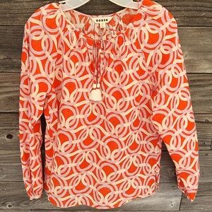 Boden Orange and White Patterned Blouse Size 6